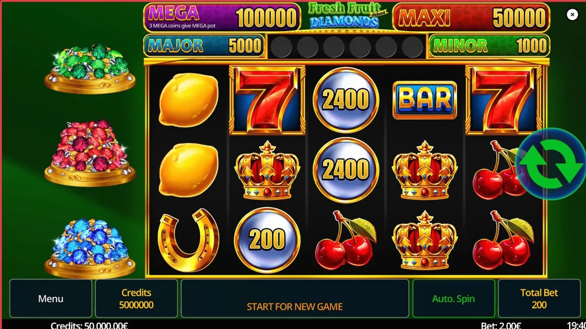 Fresh Fruit Deluxe Diamonds স্লটের রঙিন এবং উজ্জ্বল ইন্টারফেস